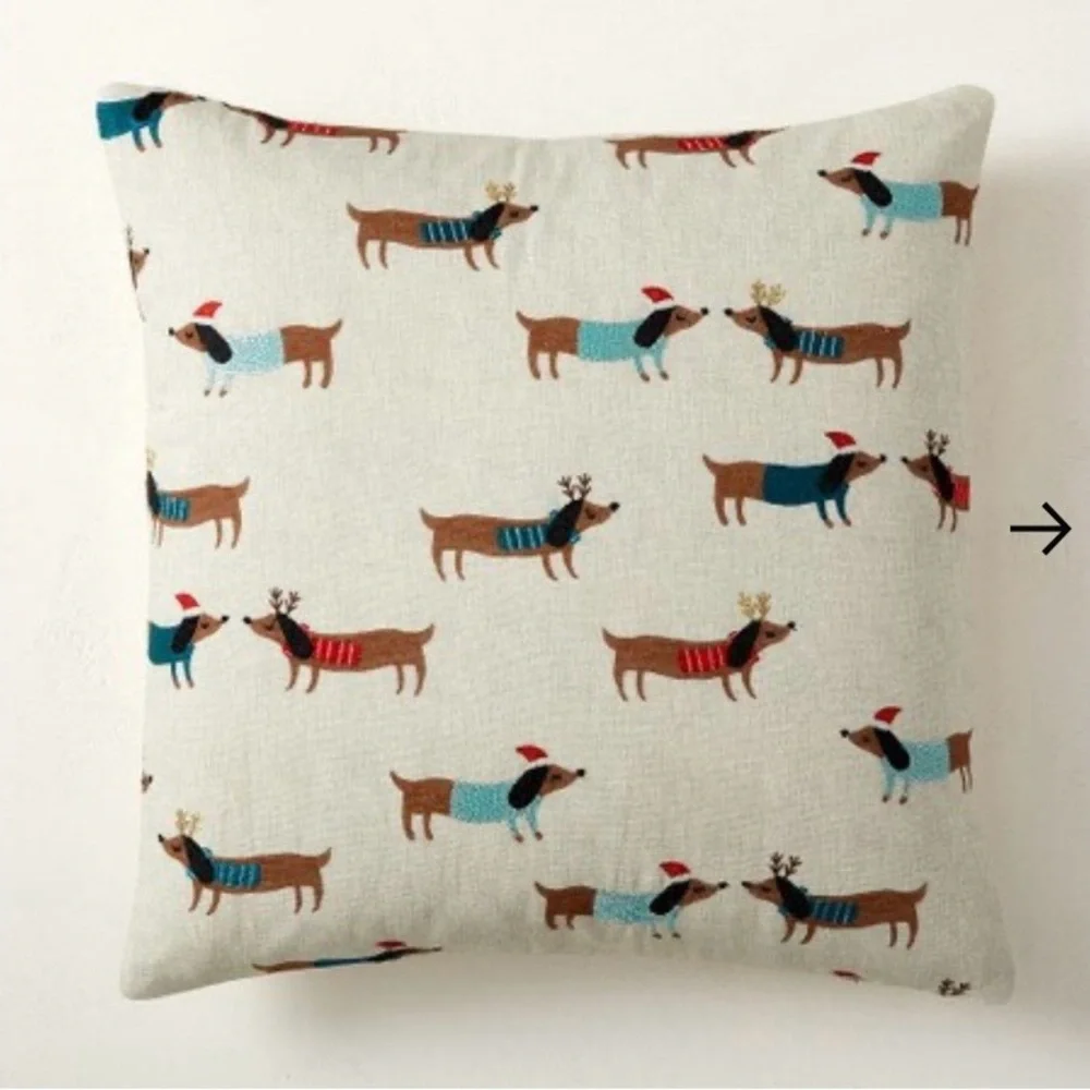 NEW West Elm Meri Meri Winter Dachshund Pillow Cover 20” Square- set of 2